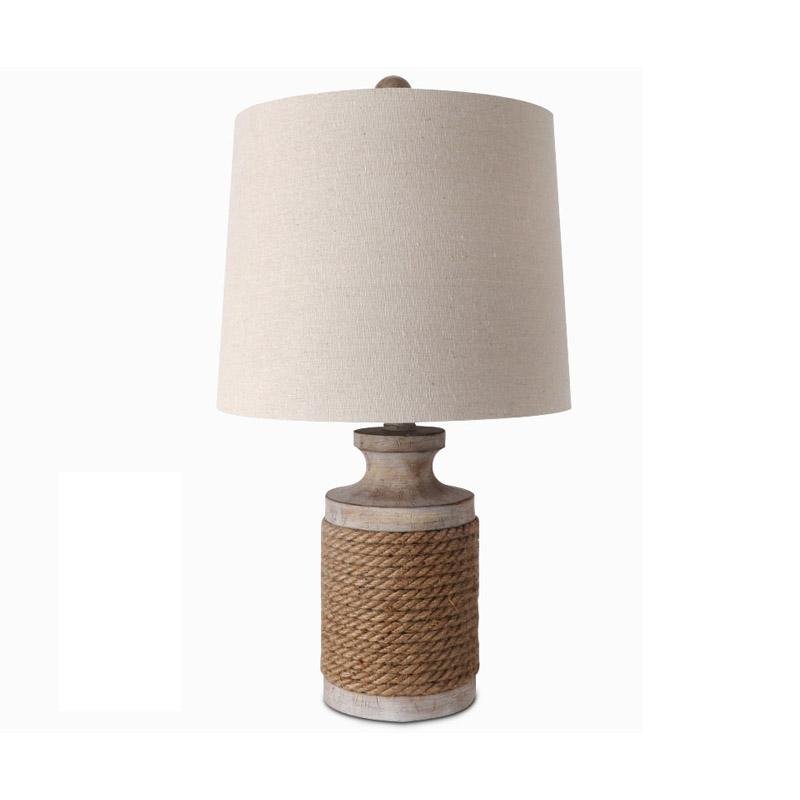 Rustic Oatmeal Fabric Shade Rope Stone Table Lamp - Farmhouse Lighting for Cozy Decor