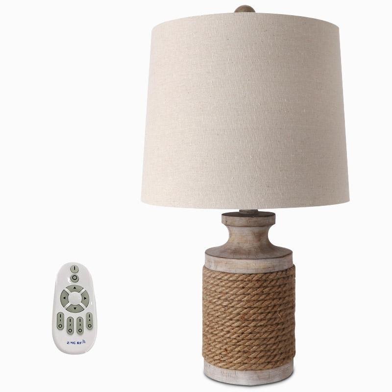 Rustic Oatmeal Fabric Shade Rope Stone Table Lamp - Farmhouse Lighting for Cozy Decor