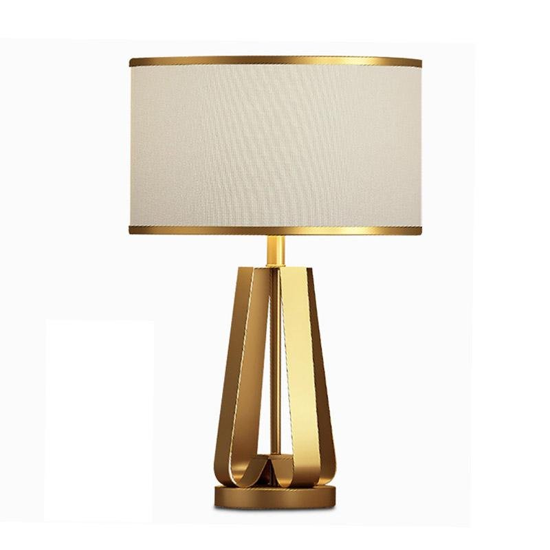 22 Inch Golden Faux Silk Brass Geometric Table Lamp - Modern Lighting Accent