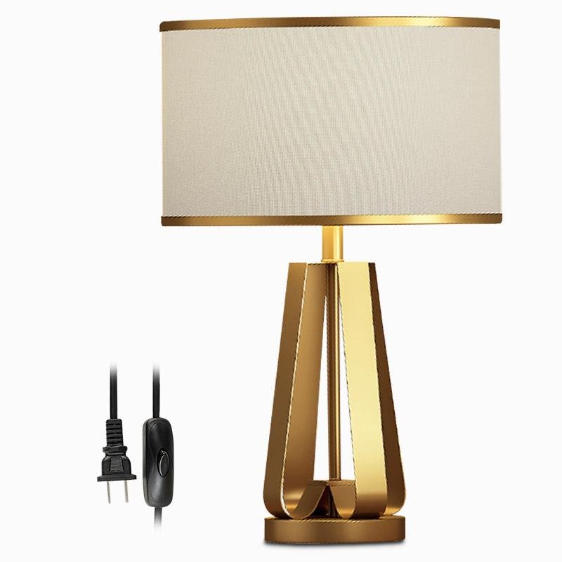 22 Inch Golden Faux Silk Brass Geometric Table Lamp - Modern Lighting Accent