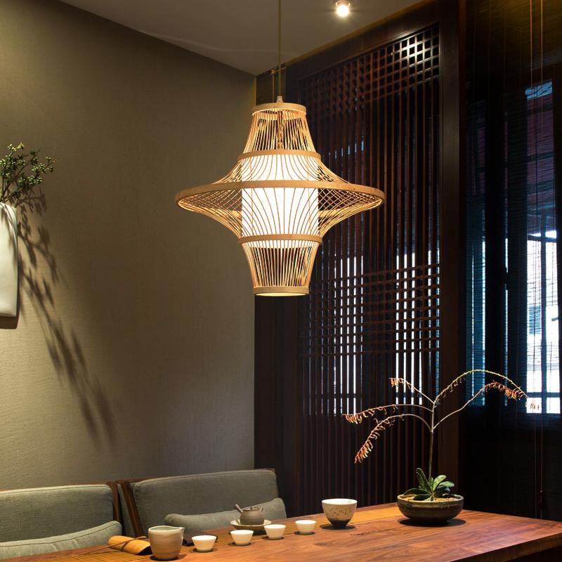 Two Cone Burlywood Bamboo Pendant Light - Farmhouse Style Lighting