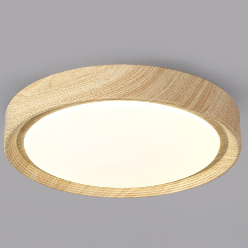 Modern Minimalist Round Wood Grain LED Flush Mount Light