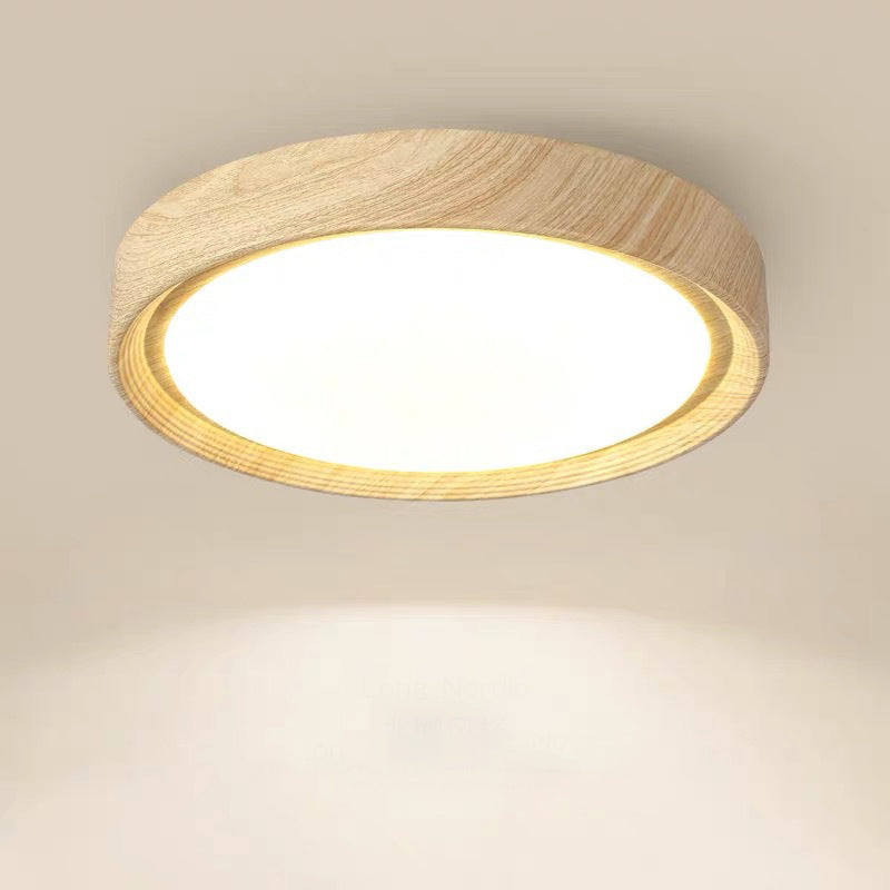 Modern Minimalist Round Wood Grain LED Flush Mount Light