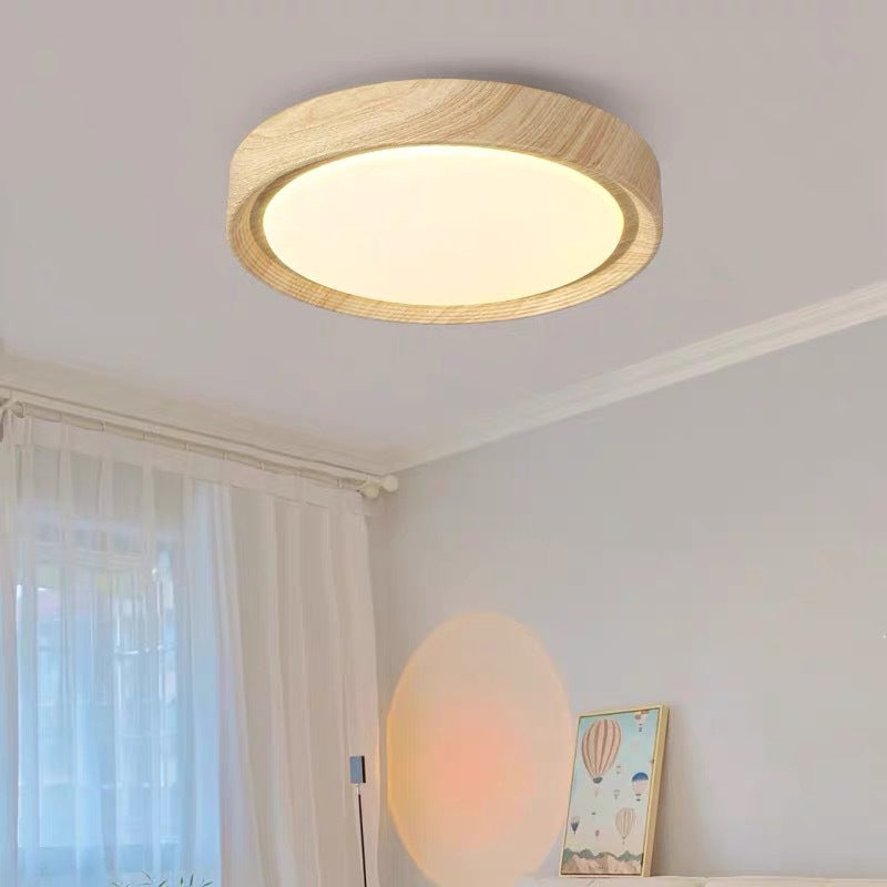 Modern Minimalist Round Wood Grain LED Flush Mount Light