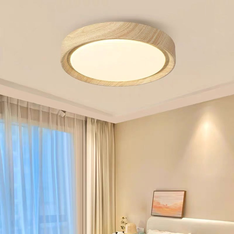 Modern Minimalist Round Wood Grain LED Flush Mount Light