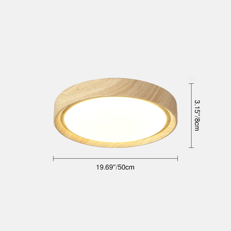 Modern Minimalist Round Wood Grain LED Flush Mount Light