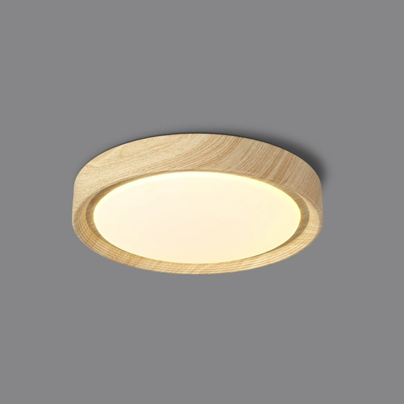 Modern Minimalist Round Wood Grain LED Flush Mount Light