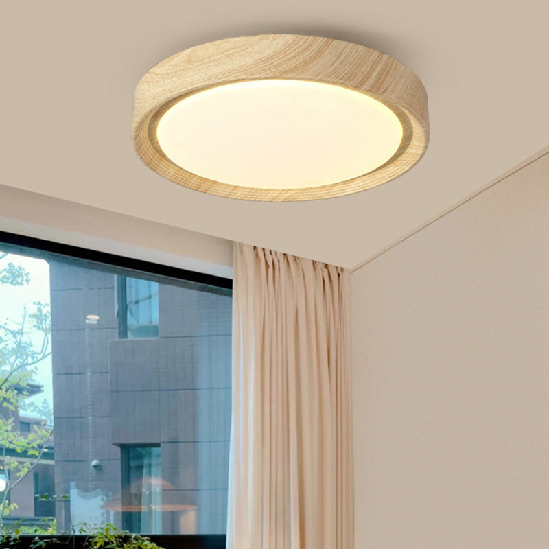 Modern Minimalist Round Wood Grain LED Flush Mount Light