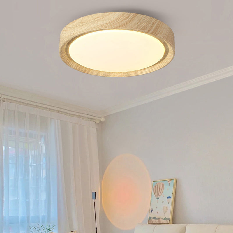 Modern Minimalist Round Wood Grain LED Flush Mount Light
