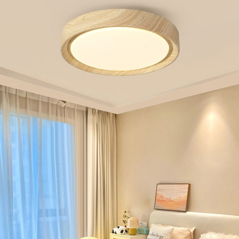 Modern Minimalist Round Wood Grain LED Flush Mount Light