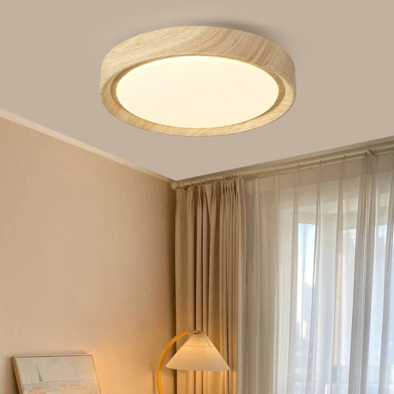 Modern Minimalist Round Wood Grain LED Flush Mount Light
