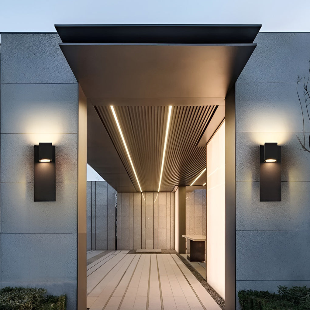 Square Waterproof LED Up and Down Wall Sconce - Modern Outdoor Lighting