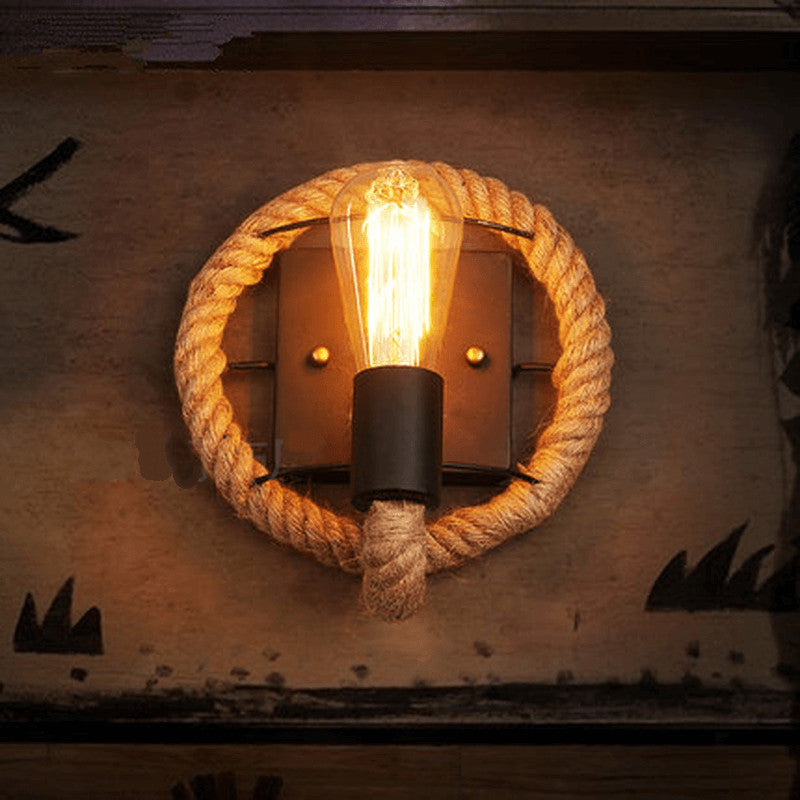 Vintage Hemp Rope Wall Sconce Lamp - Industrial Design, Coastal Decor, Rustic Lighting