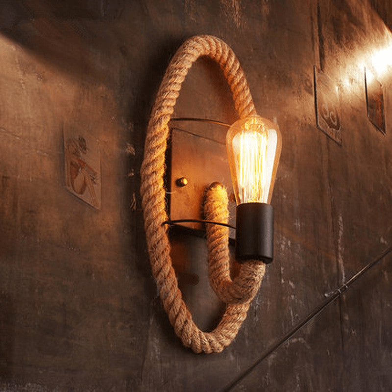 Vintage Hemp Rope Wall Sconce Lamp - Industrial Design, Coastal Decor, Rustic Lighting