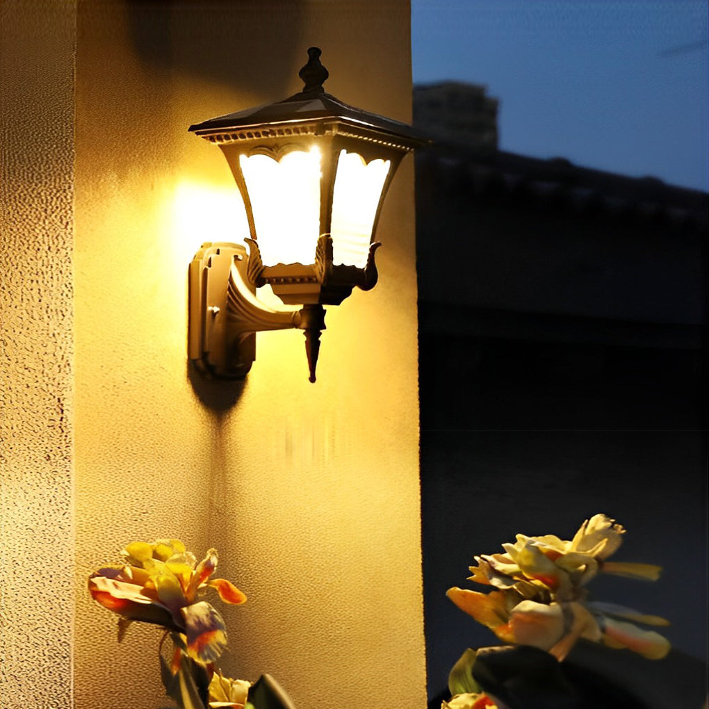Vintage Striped Glass LED Solar Wall Lights Waterproof Black Retro