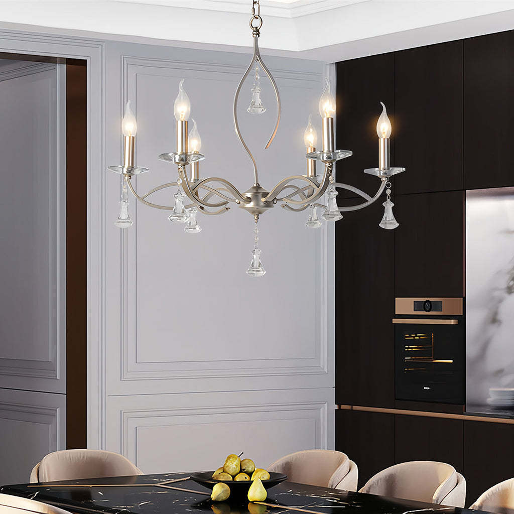 Candle Stick Chandelier Silver Finish Crystal Ceiling Light