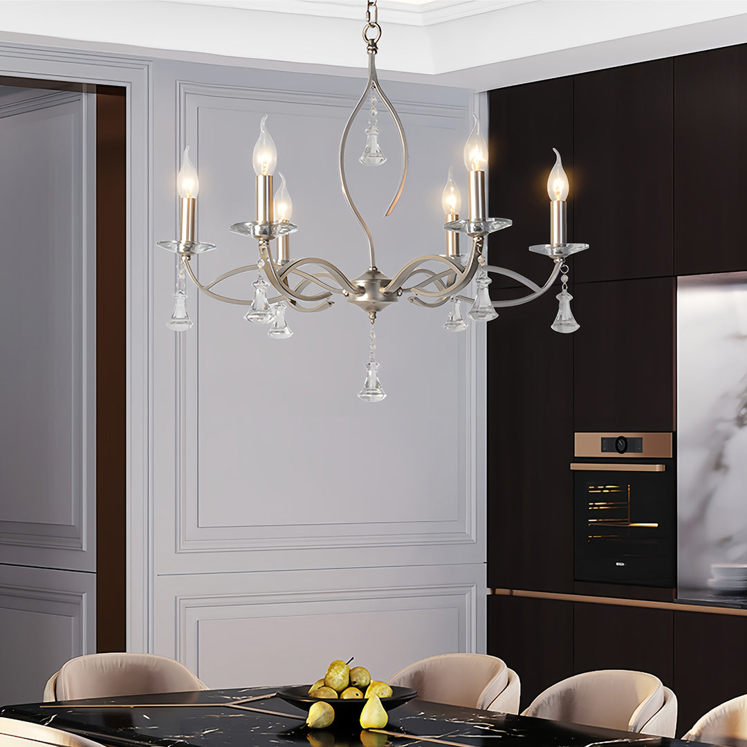 Candle Stick Chandelier Silver Finish Crystal Ceiling Light