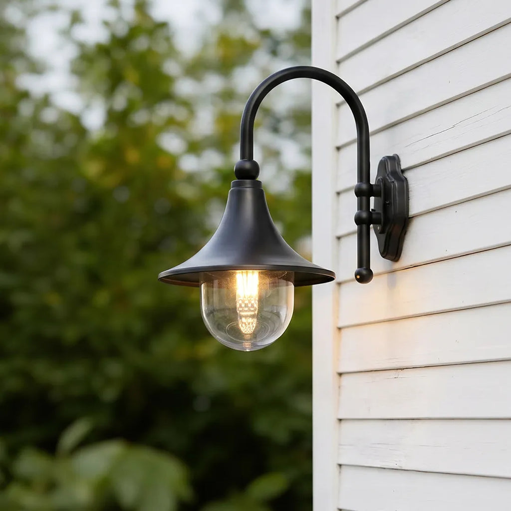 Outdoor Black Wall Light - Retro Trumpet-Shaped Fixture