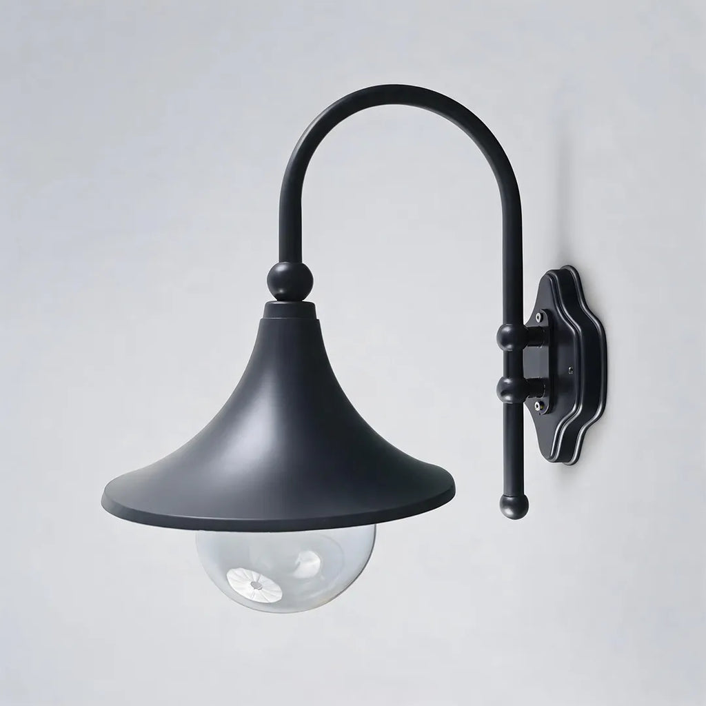 Outdoor Black Wall Light - Retro Trumpet-Shaped Fixture