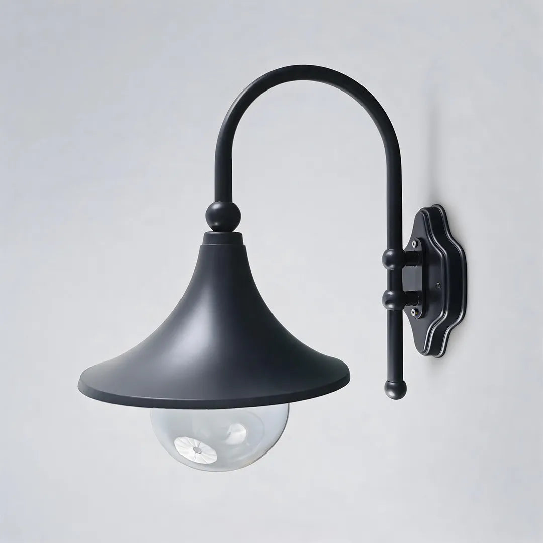 Outdoor Black Wall Light - Retro Trumpet-Shaped Fixture