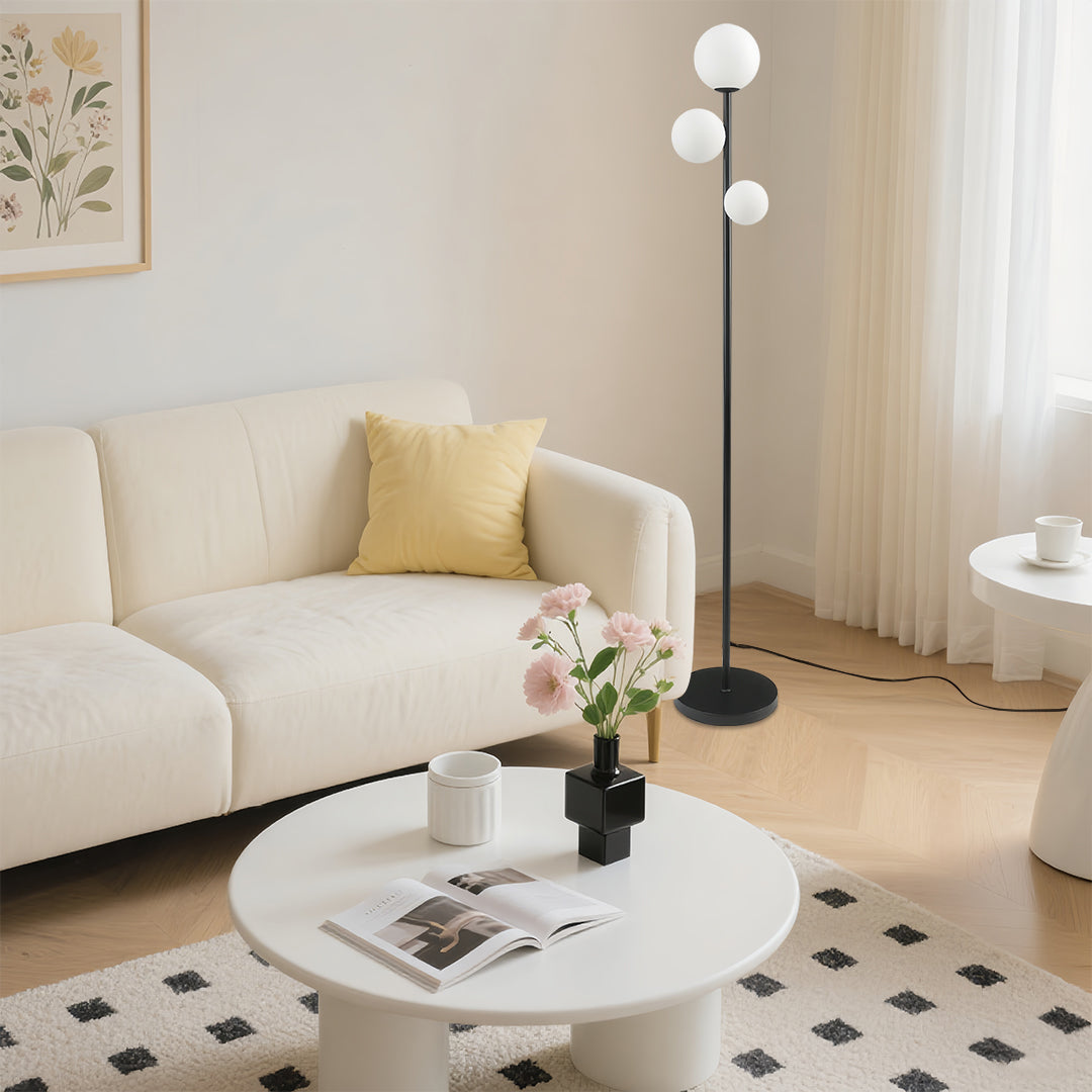 Modern 3-Light Gold Black White Globe Floor Lamp