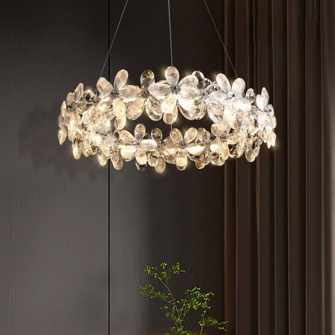 French Flower Crystal Chandelier - Elegant Dining Room Light Fixture