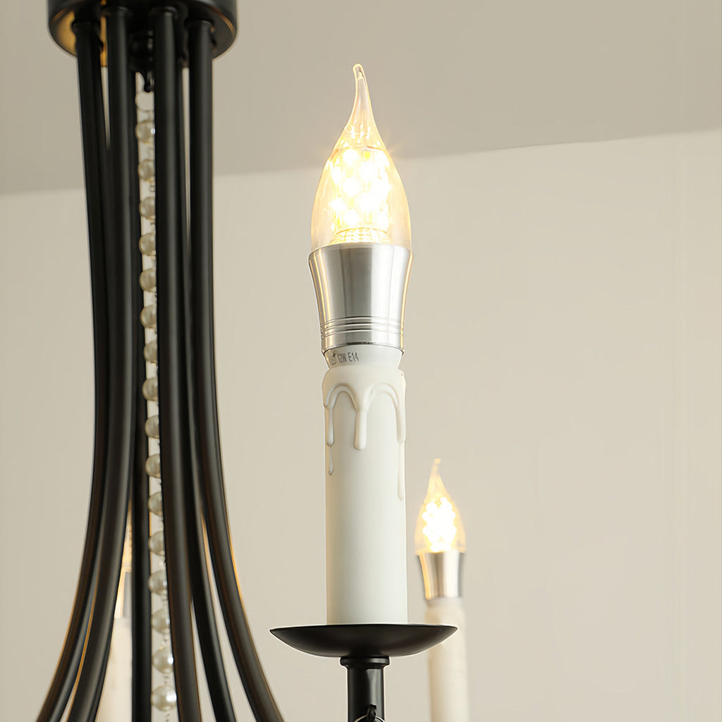 Pearl Chandelier Black Iron Crystal Ceiling Light