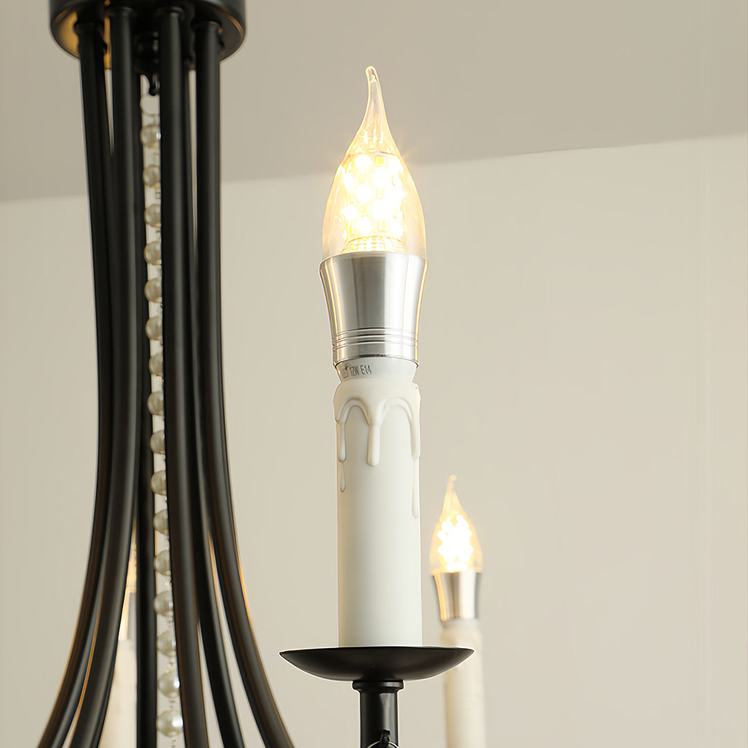 Pearl Chandelier Black Iron Crystal Ceiling Light