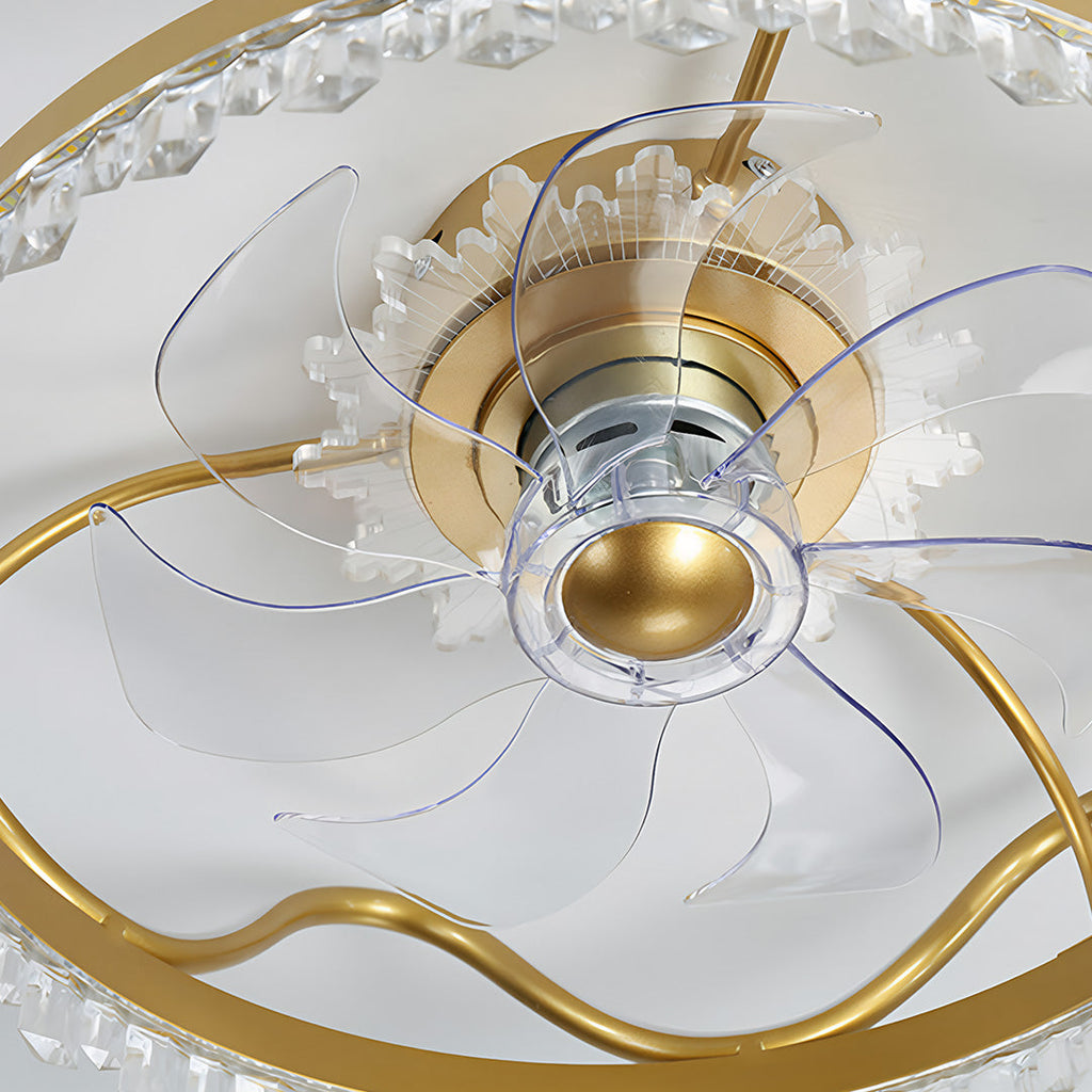 Round Retractable Ceiling Fan Lights with Remote Control - Stepless Dimming LED