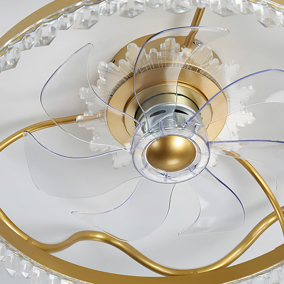 Round Retractable Ceiling Fan Lights with Remote Control - Stepless Dimming LED