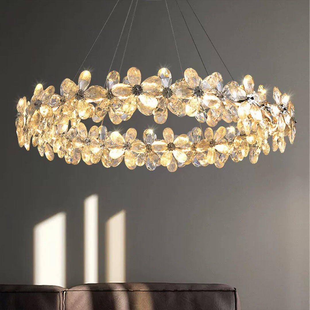 French Flower Crystal Chandelier - Elegant Dining Room Light Fixture