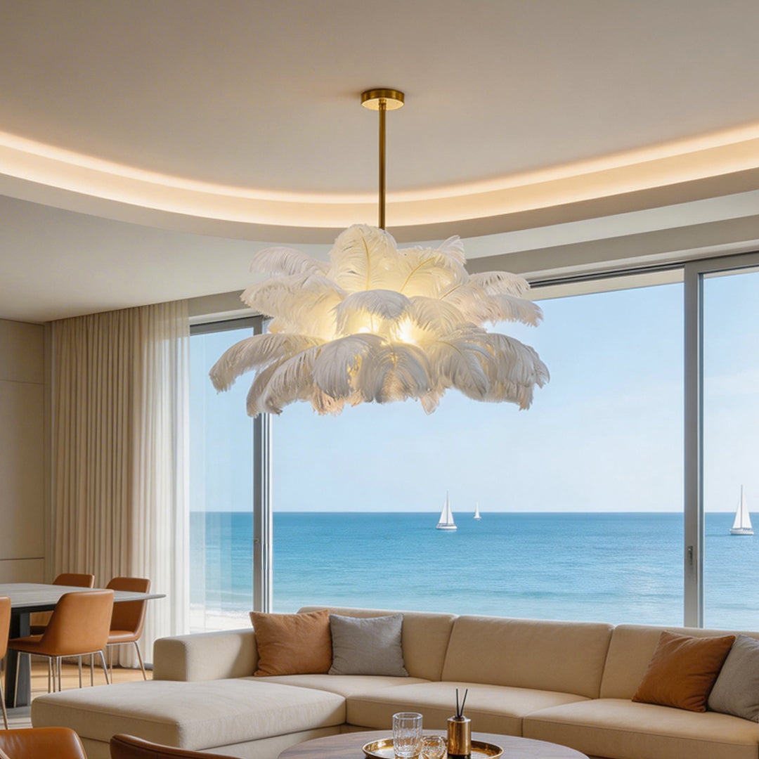 Nordic Feather Semi Flush Mount Ceiling Light - Elegant Indoor Lighting
