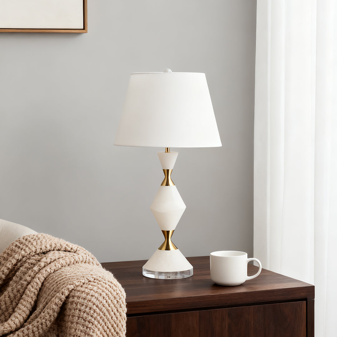 Elegant White Contemporary Table Lamp with Gold Accents - Modern Home Lighting Decor