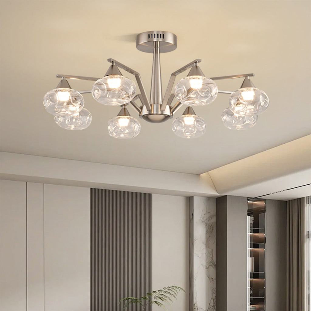 Sputnik Mid Century Semi-Flush Mount Ceiling Light - Silver Metal Pendant Fixture