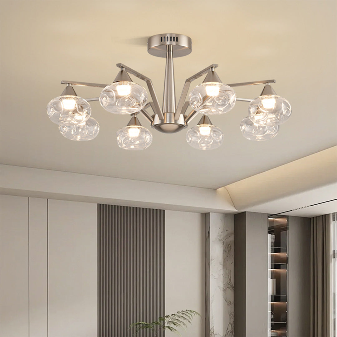 Sputnik Mid Century Semi-Flush Mount Ceiling Light - Silver Metal Pendant Fixture