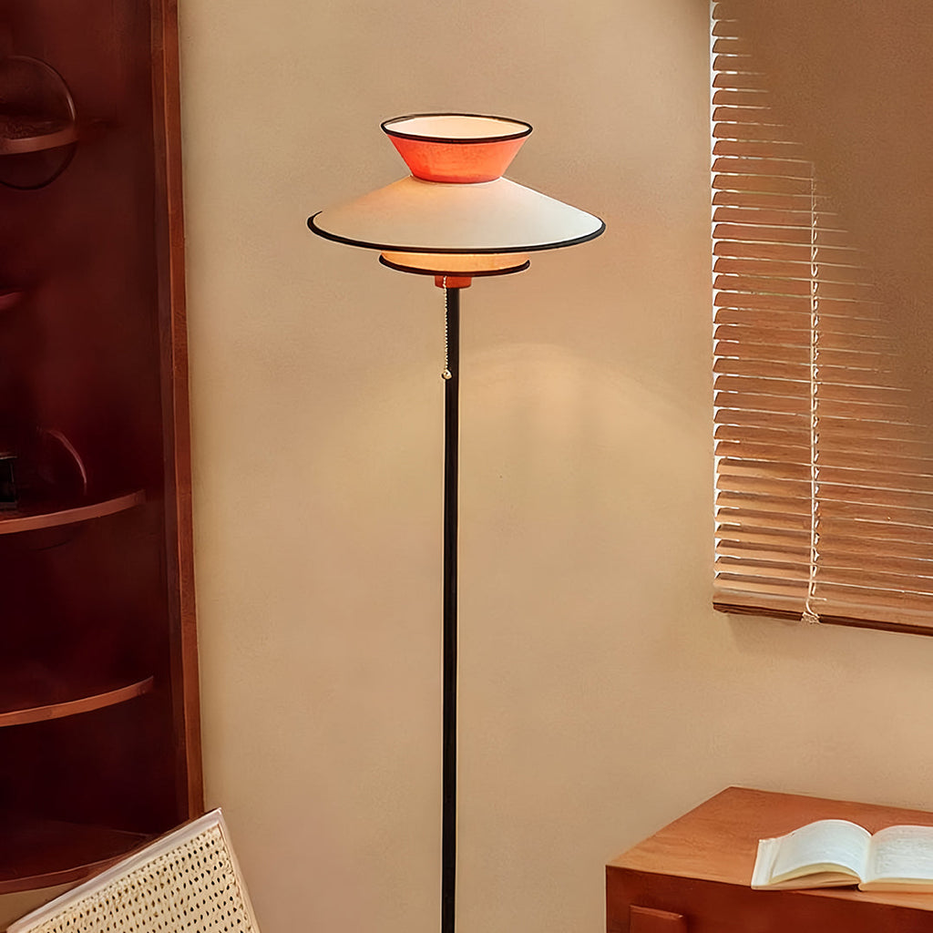 Vintage Pull Chain Floor Lamp with Fabric Shade - Ambient Lighting