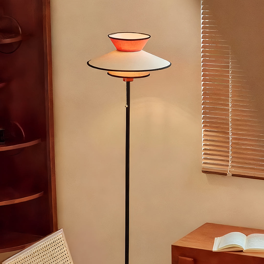 Vintage Pull Chain Floor Lamp with Fabric Shade - Ambient Lighting