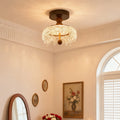 Vintage Water Drop Semi Flush Ceiling Light, Walnut Finish, Unique Design Lamppost