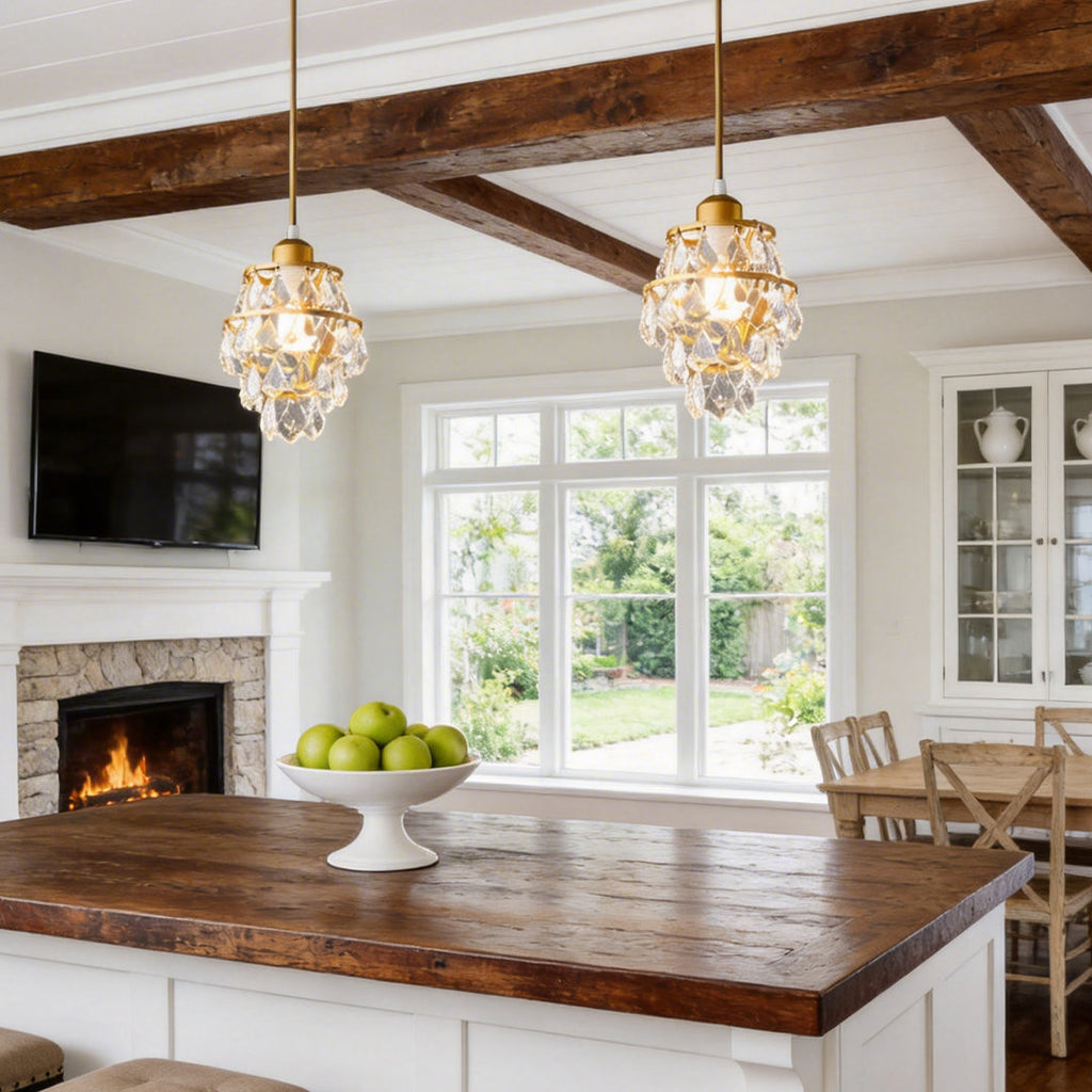 Mini Crystal Pendant Light - Modern Metal Ceiling Fixture, Contemporary Design, Elegant Hanging Light, Stylish Home Decor, Ideal for Dining Room & Kitchen