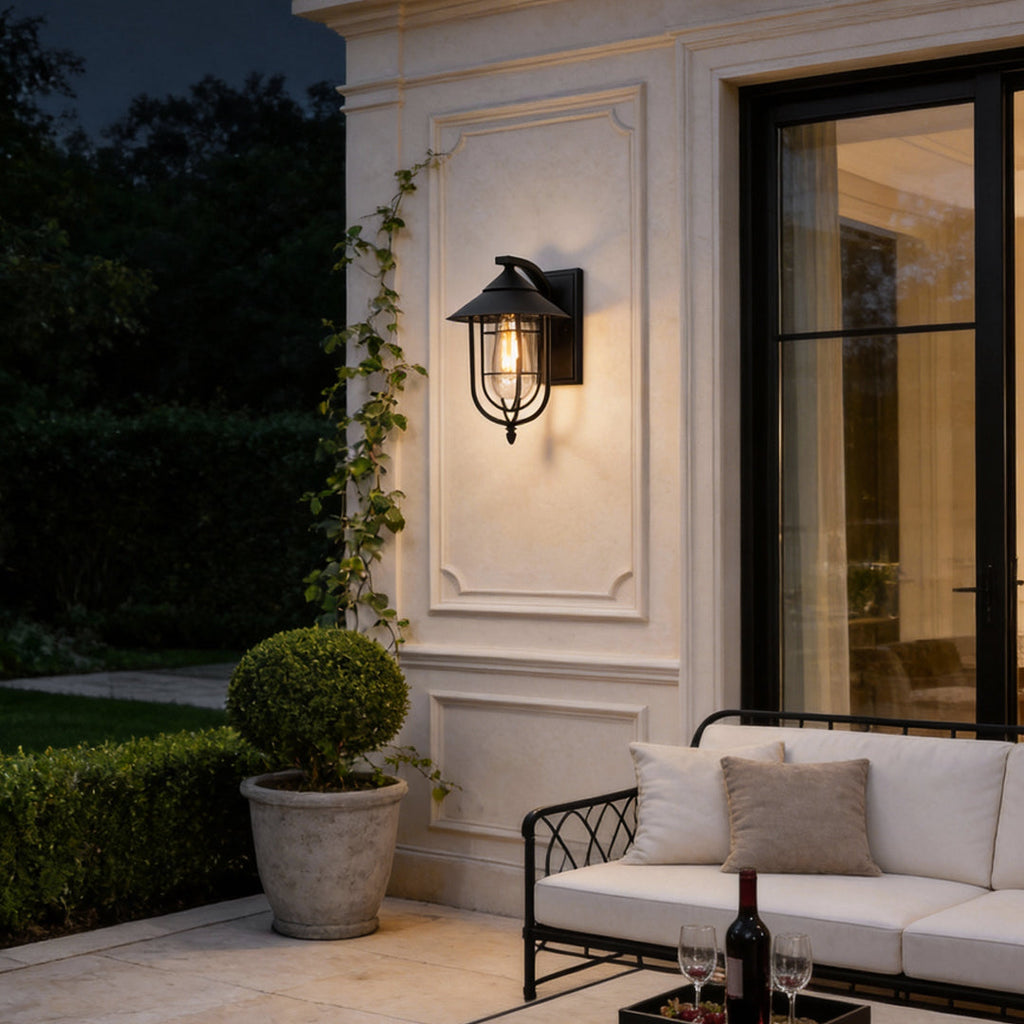 Nautical Wall Sconce Outdoor Wrought Iron Glass Light