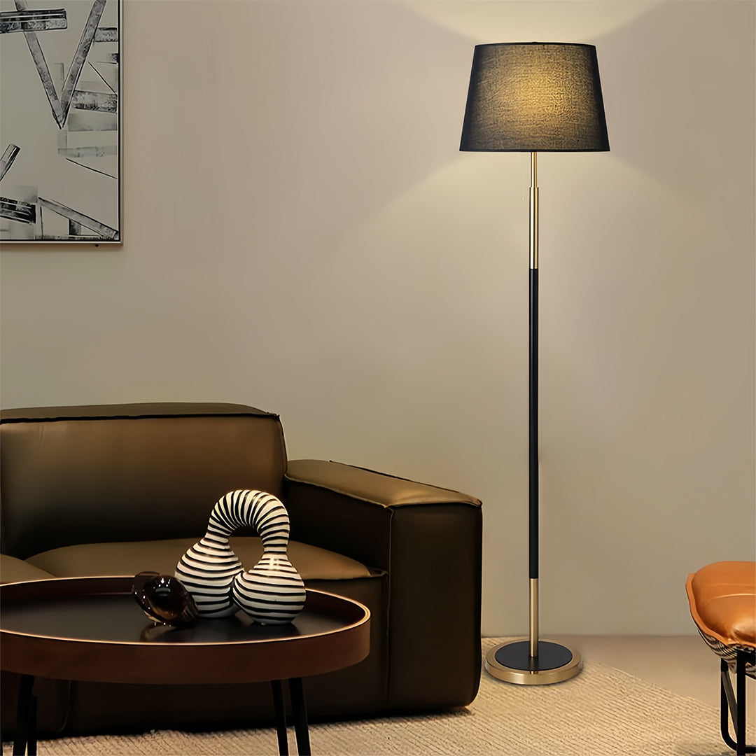 Vintage Wrought Iron Floor Lamp with Fabric Shade - Country Style Lighting