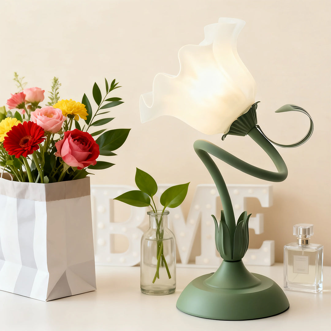 Floral Vintage Green Twistable White Glass Table Lamp - DIY French Design