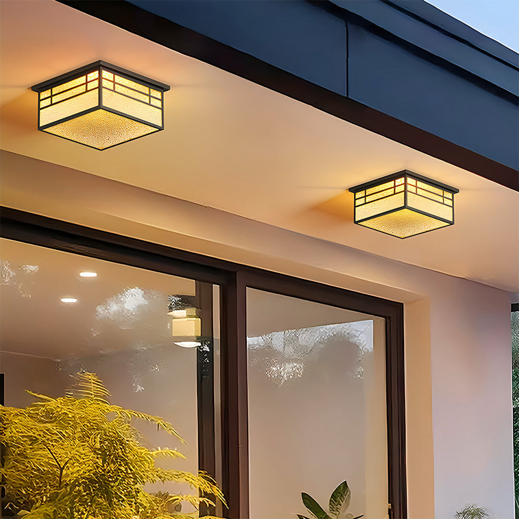 Square Waterproof Outdoor Ceiling Light - Flush Mount Courtyard Fixture