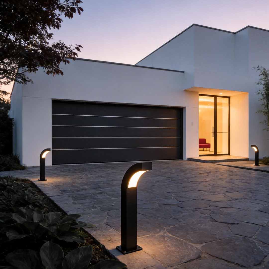 Curved Black LED Landscape Path Lighting - Minimalist Outdoor Lighting