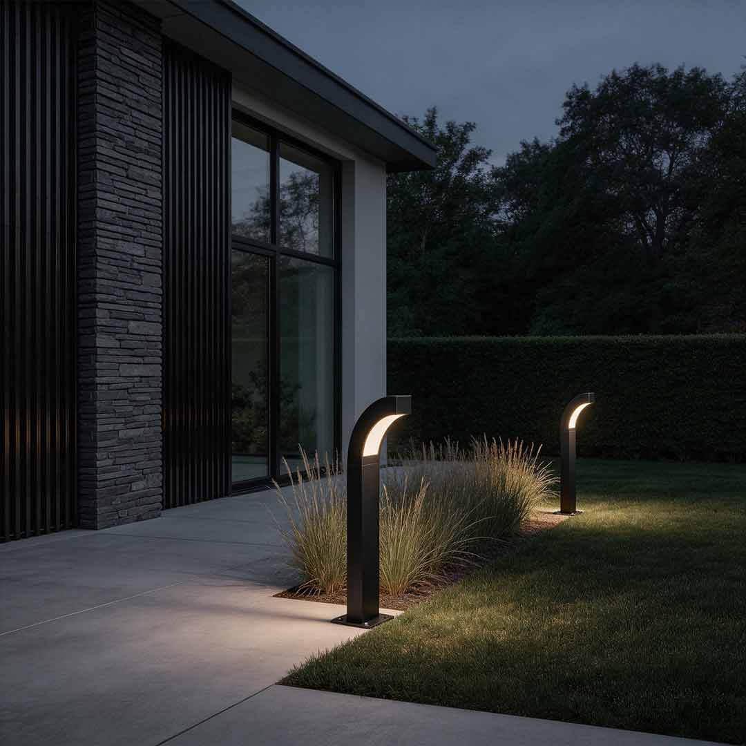 Curved Black LED Landscape Path Lighting - Minimalist Outdoor Lighting