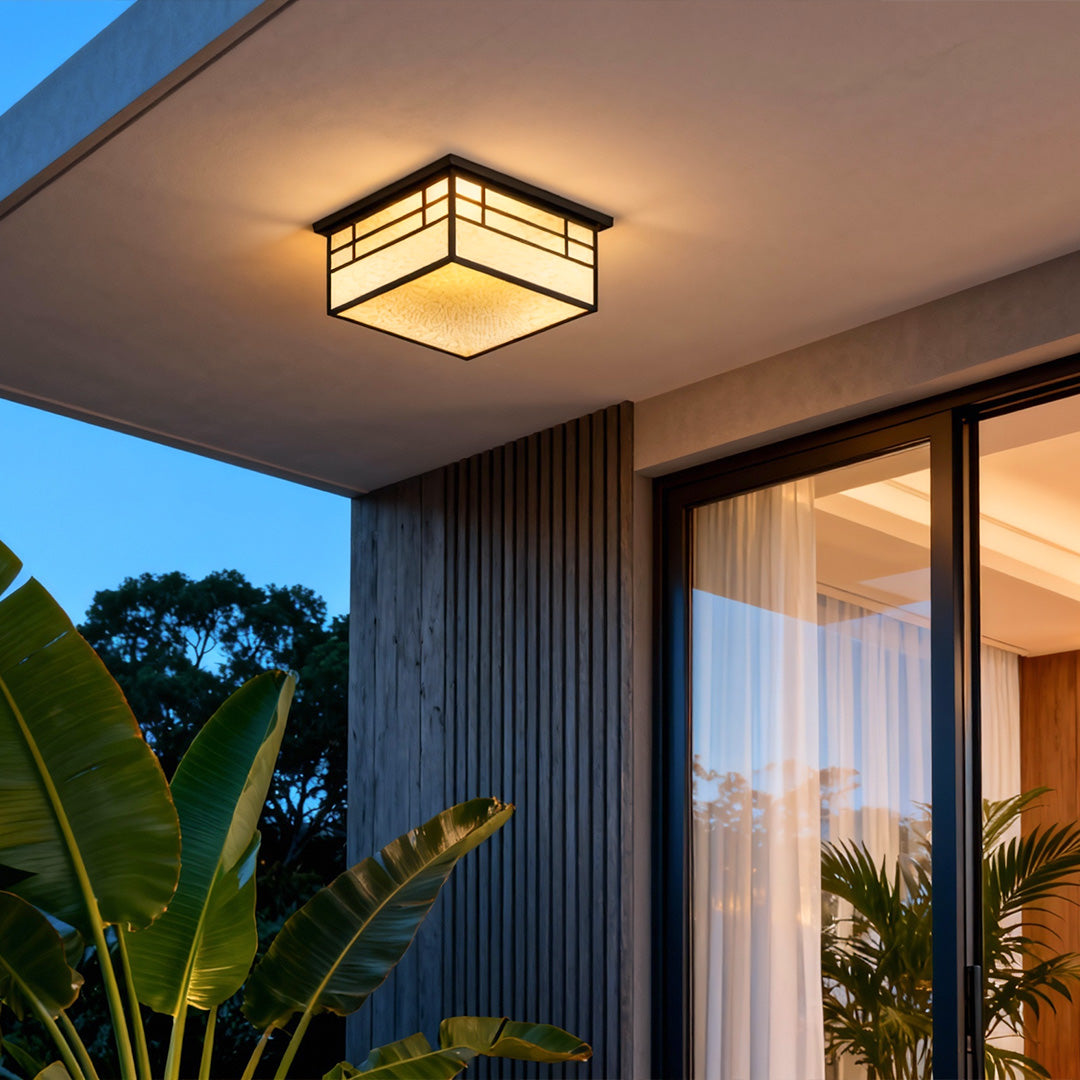 Square Waterproof Outdoor Ceiling Light - Flush Mount Courtyard Fixture