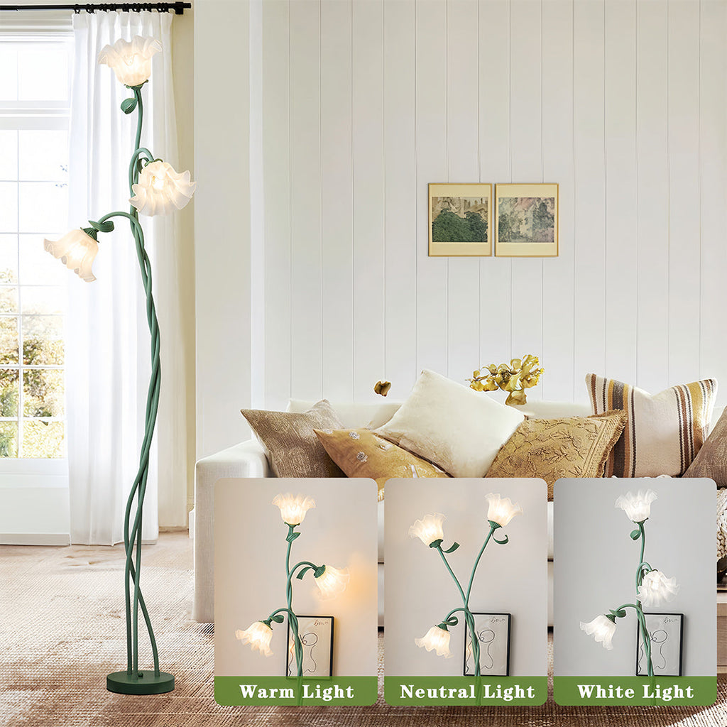 French Country Flower Floor Lamp - Green Artistic Iron Design