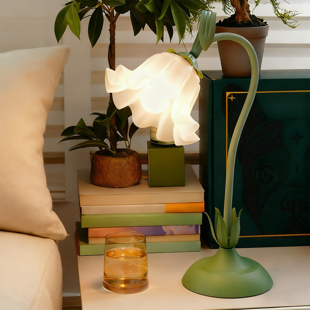 Floral Vintage Green Twistable White Glass Table Lamp - DIY French Design