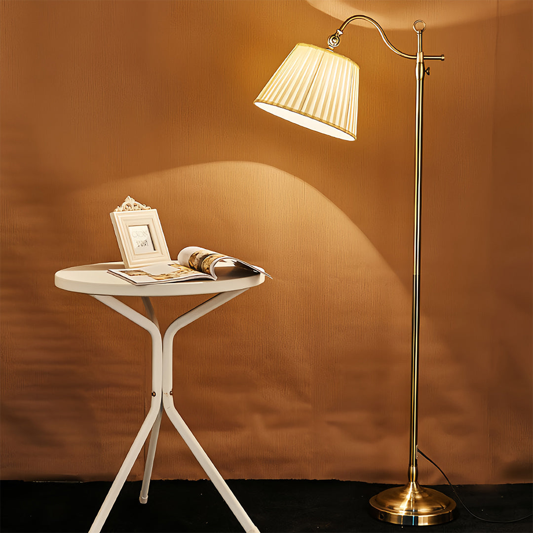Vintage Copper Floor Lamp Adjustable Arch with Fabric Shade