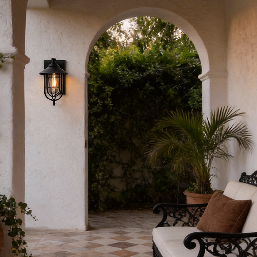 Nautical Wrought Iron Glass Outdoor Wall Sconce Light